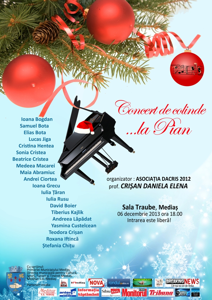 Mediaș: “Concert de colinde la…Pian” (vineri, 6 decembrie)