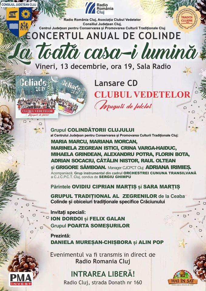 Concert anual de colinde „La toată casă-i lumină”, la Radio Cluj