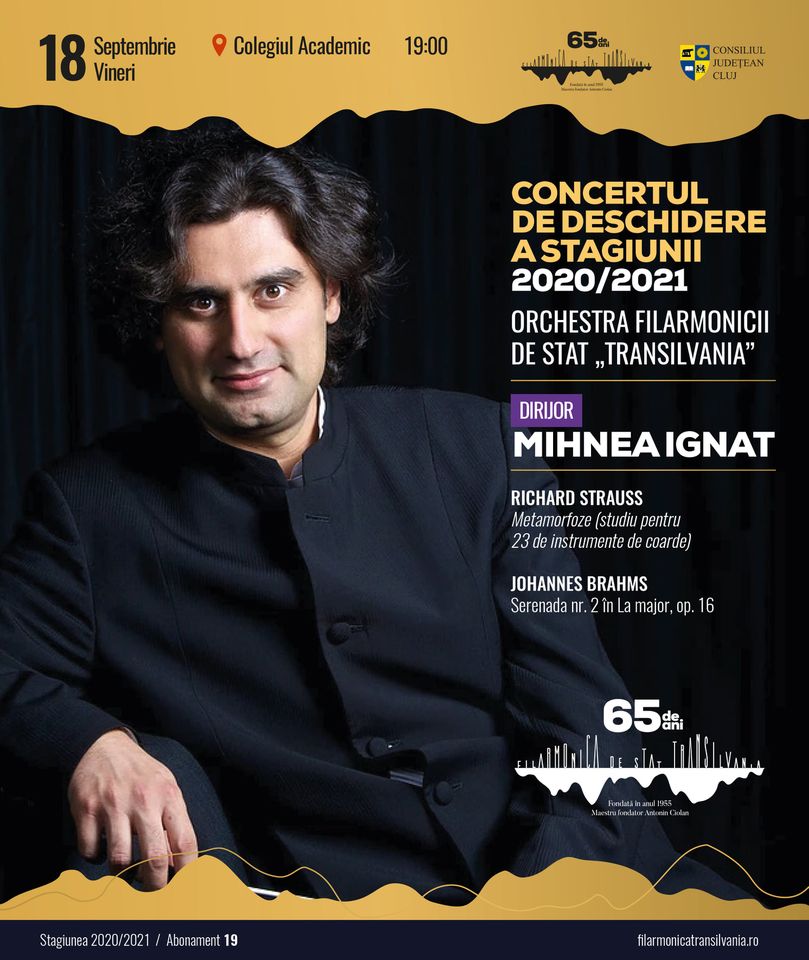 Stagiunea aniversară 2020/2021 de la Filarmonica de Stat ,,Transilvania” va debuta în sala de concerte