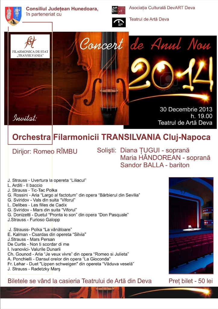 Deva: Concert de Anul Nou susținut de filarmonica „Transilvania” din Cluj Napoca