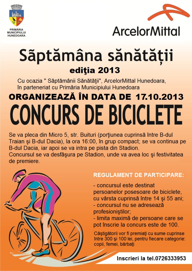 Concurs de biciclete organizat în Hunedoara, cu ocazia Săptămânii Sănătății