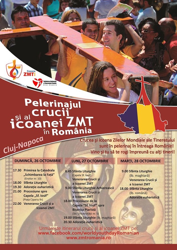 Crucea Tineretului, sfinţită de Papa Ioan Paul al II-lea, ajunge la Cluj