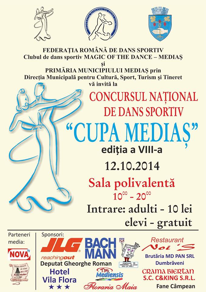 Concursul Naţional de Dans Sportiv ,,Cupa Mediaş’’ se va desfășura duminică