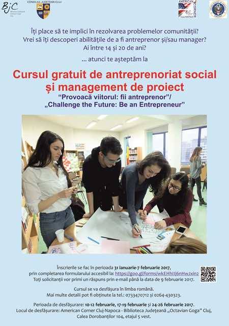 Cluj Napoca: Curs gratuit de antreprenoriat social şi management de proiect pentru tineri
