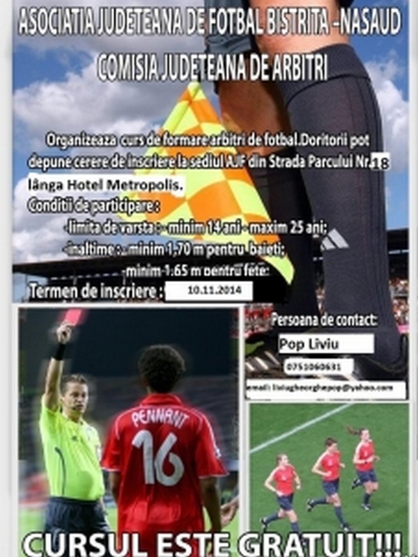 AJF Bistriţa-Năsăud organizează cursuri gratuite pentru cei care vor să devină arbitri