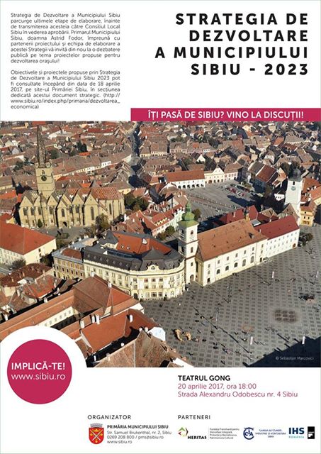 Dezbatere publică pe tema Strategiei Integrate de Dezvoltare Urbană a Municipiului Sibiu 2023 (joi, 20 aprilie)