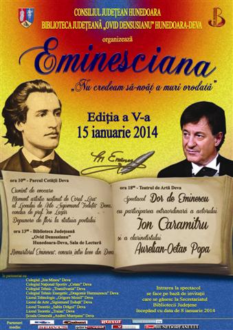 Deva: Recital „Eminescu”, cu Ion Caramitru și Aurelian-Octav Popa