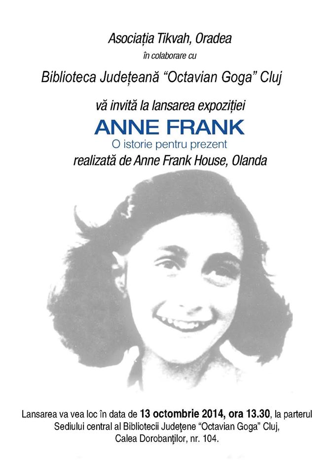 Expoziție Anne Frank, la Biblioteca Județeană „Octavian Goga” din Cluj Napoca