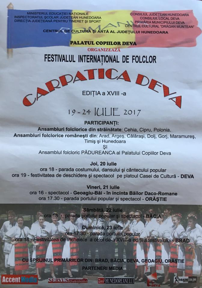 Festivalul Internaţional de Folclor “Carpatica” începe joi, 20 iulie, în centrul Devei