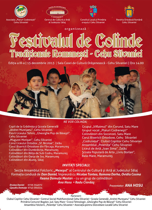 Festivalulul de Colinde Tradiționale Românești se va desfășura duminică la Cehu Silvaniei