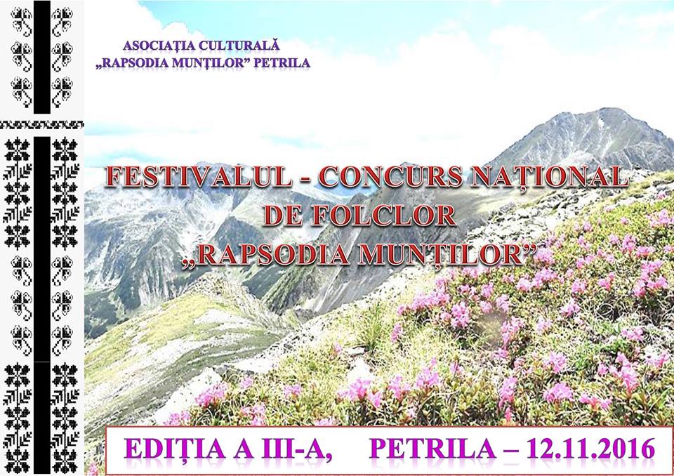 Festivalul de folclor ,,Rapsodia Munților” se desfășoară la Petrila (12 noiembrie)