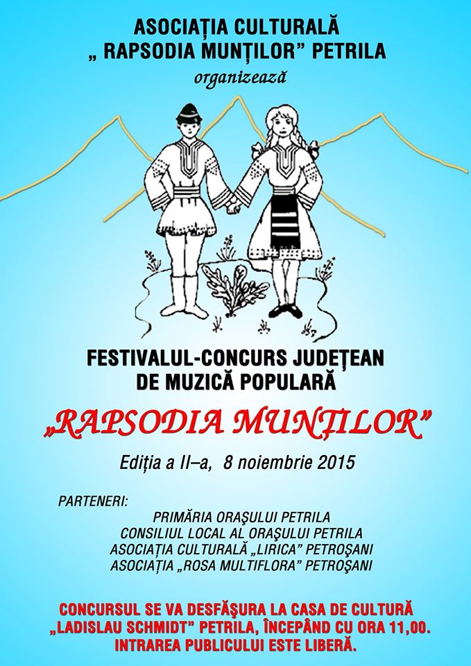 Petrila: Festivalul „Rapsodia Munților” se va desfășura în data de 8 noiembrie