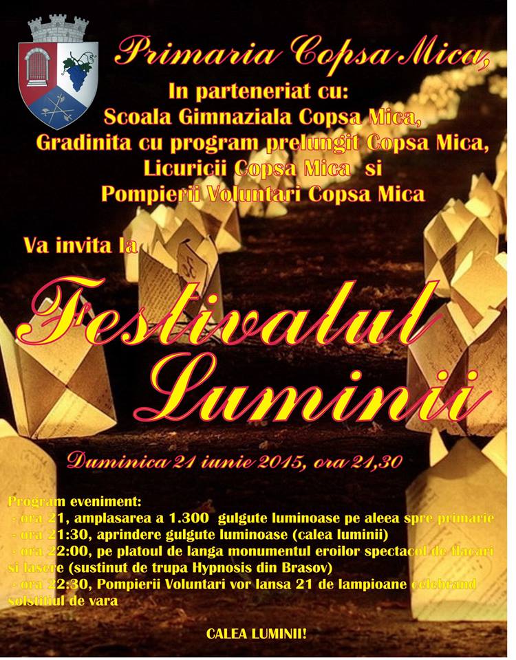 Prima ediție a Festivalului Luminii se va desfășura în Copșa Mică (duminică, 21 iunie)