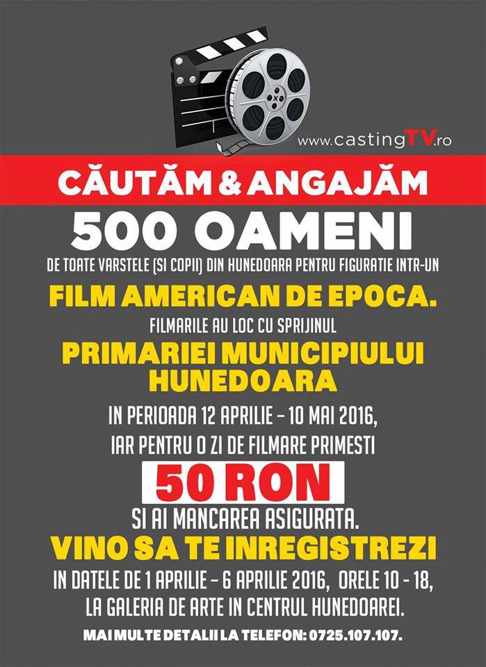 Hunedoara: 500 de bărbați sunt invitați să facă figurație într-un film american