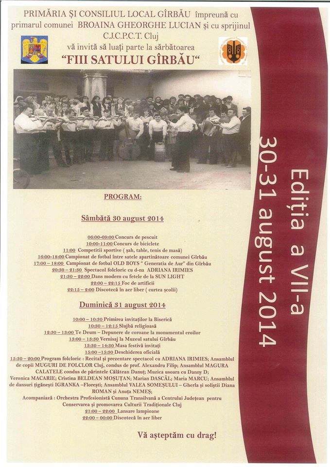 Sărbătoarea “Fiii satului Gîrbău” se desfășoară sâmbătă și duminică