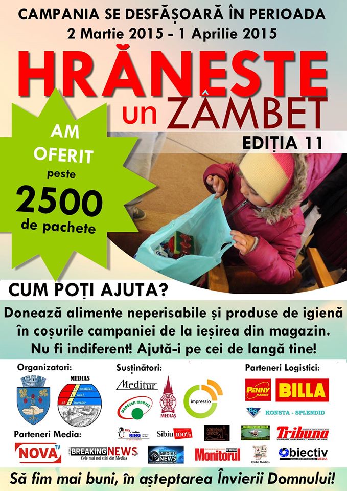 Mediaș: Cea de-a XI-a ediție a campaniei umanitare “Hrănește un zâmbet”