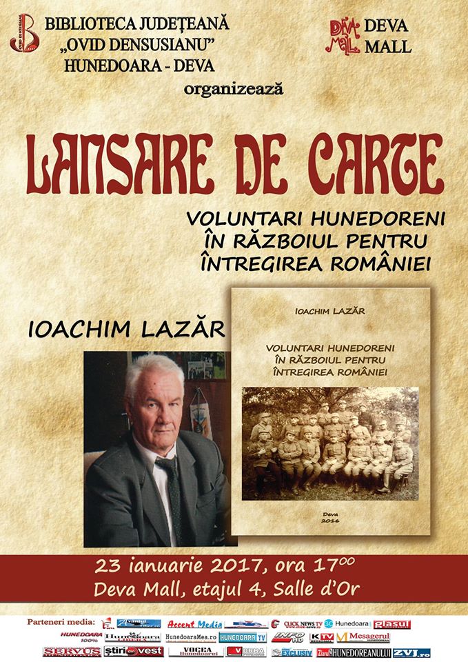 Deva: Lansare de carte – Ioachim Lazar (23 ianuarie, ora 17)