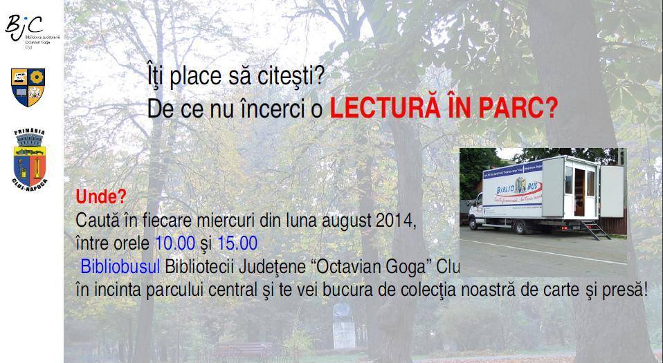 Clujenii sunt invitați în fiecare zi de miercuri a lunii august la „Lectură în parc”
