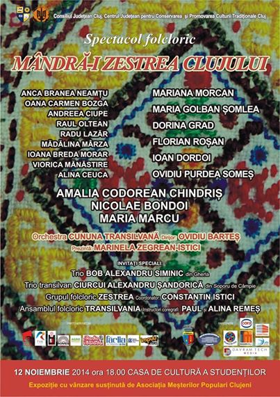 Spectacol folcloric “Mândră-i zestrea Clujului” (Cluj Napoca, 12 noiembrie)