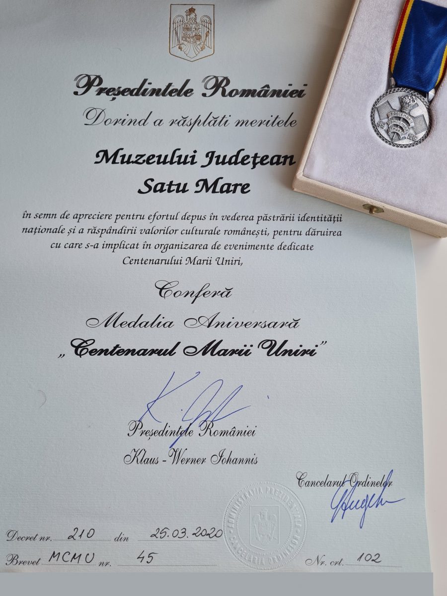 Muzeul Județean Satu Mare a primit Medalia Aniversară ”Centenarul Marii Uniri”
