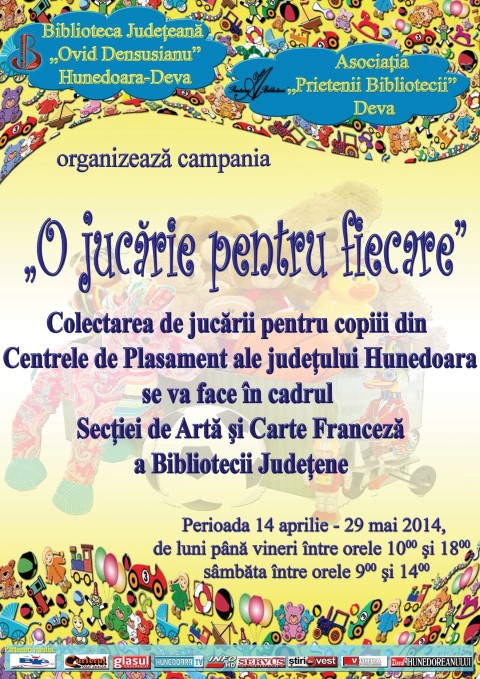 „O jucărie pentru fiecare”, campanie derulată de Biblioteca din Deva, în perioada 14 aprilie – 29 mai