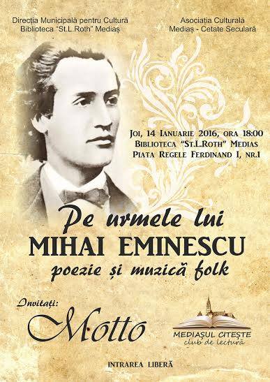 „Pe urmele lui Mihai Eminescu”, poezie și muzică folk la Biblioteca Municipală ,,Șt. L. Roth’’ Mediaș