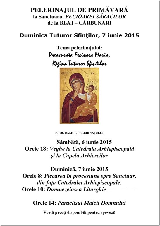 Tradiţionalul pelerinaj la Sanctuarul Arhiepiscopal Major de la Cărbunari va avea loc duminică 7 iunie