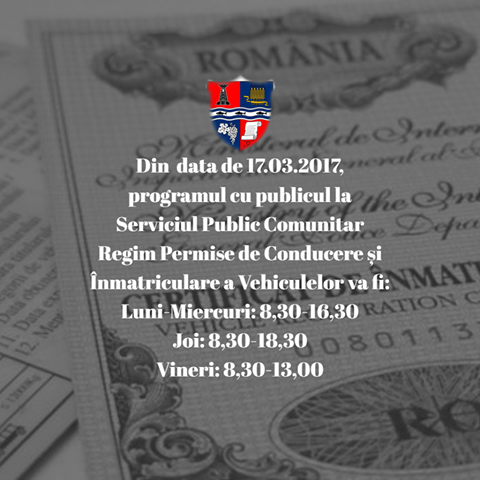 Program modificat la Serviciul Permise și Înmatriculări Bihor, din 17 martie