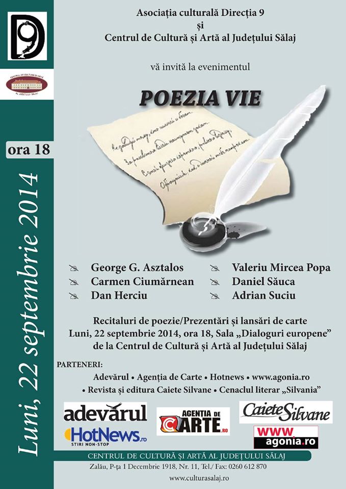 Poezia vie, la Centrul de Cultură și Artă al Județului Sălaj (luni 22 septembrie)