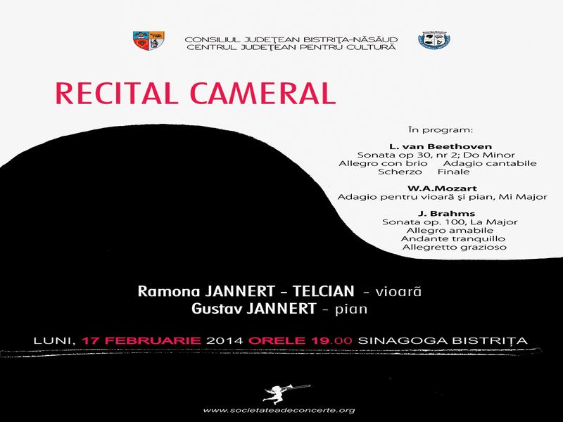 Violonista Ramona Jannert Telcian și pianistul Gustav Jannert vor suține un recital cameral la Sinagoga Bistrița