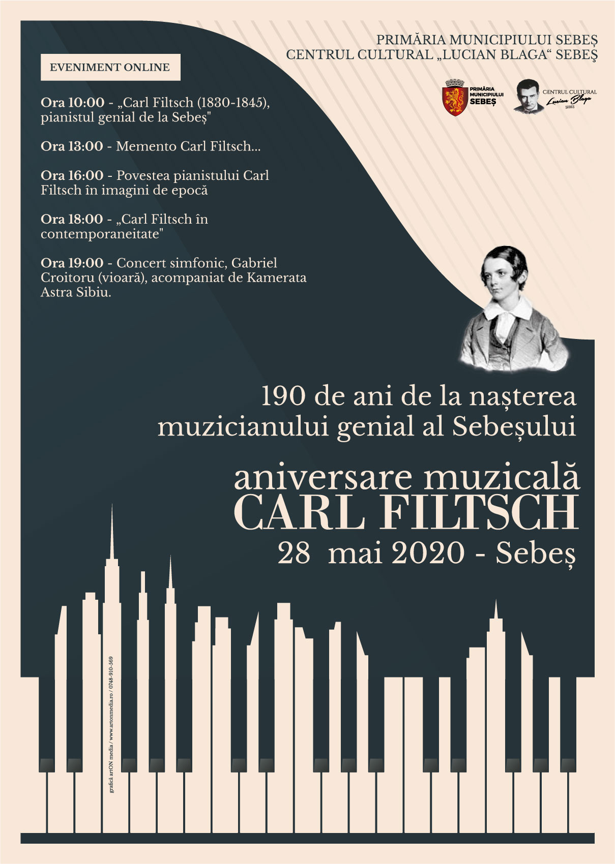 28 MAI 2020: „CARL FILTSCH-ANIVERSARE MUZICALĂ. 190 DE ANI DE LA NAȘTEREA MUZICIANULUI GENIAL AL SEBEȘULUI”. PROGRAMUL ZILEI
