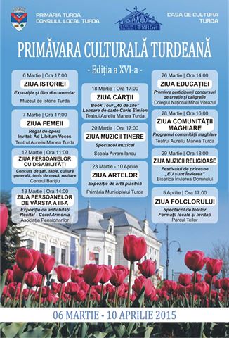Vezi programul manifestării Primăvara Culturală Turdeană (6 martie – 10 aprilie)