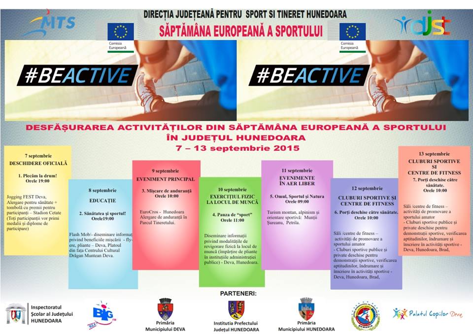 „Săptămâna Europeană a Sportului”, marcată în Hunedoara în perioada 7-13 septembrie