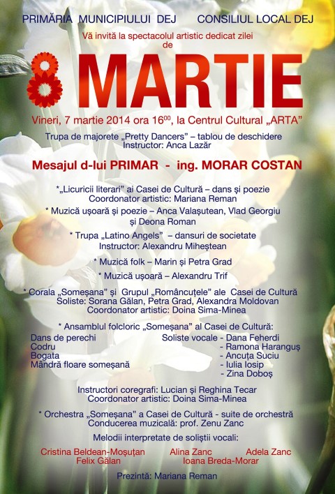 Spectacol dedicat zilei de 8 Martie, vineri la Centrul Cultural „Arta” din Dej
