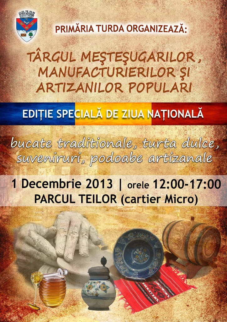 Târgul Meșteșugarilor, Manufacturierilor și Artizanilor Populari va fi organizat la Turda, duminică 1 decembrie