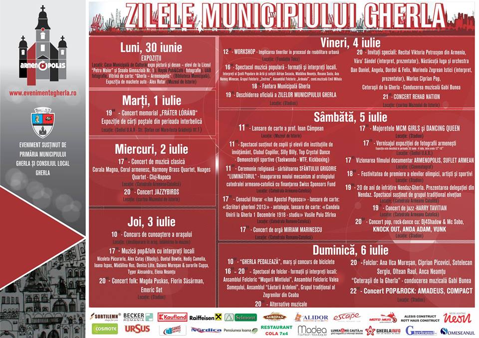 Vezi programul Zilelor Municipiului Gherla (30 iunie-6 iulie)