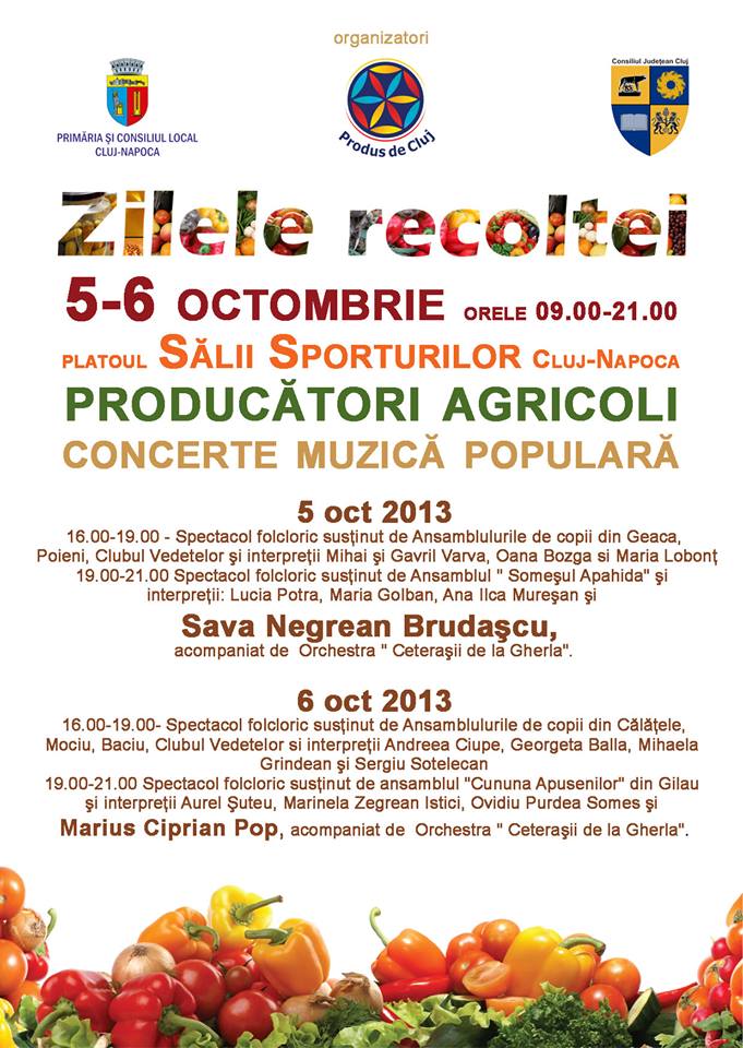Zilele Recoltei la Cluj-Napoca, la acest sfârşit de săptămână. La Știri vor cânta Sava Negrean Brudașcu și Marius Ciprian Pop