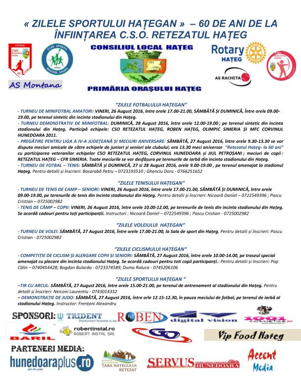 Zilele Sportului Hațegan (26-28 august). Vezi programul evenimentului