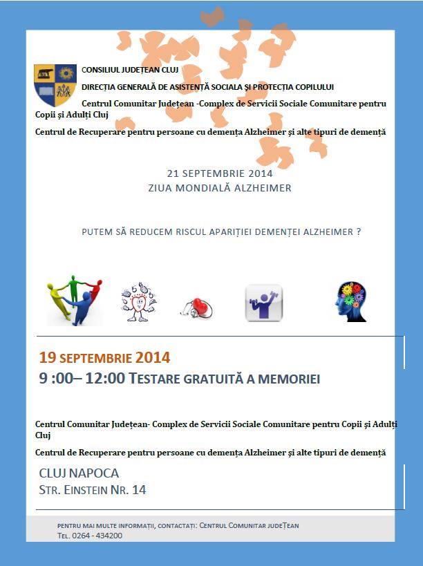 Manifestări dedicate Zilei Internaţionale Alzheimer la Cluj Napoca