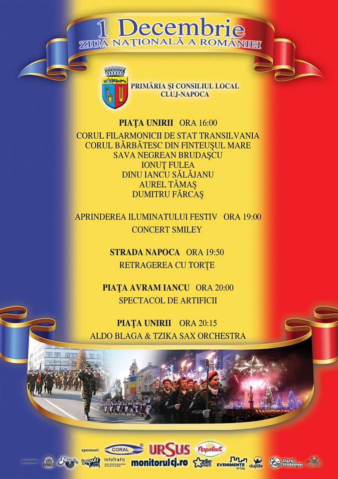 Programul Știrielor ce vor avea loc la Cluj-Napoca cu prilejul zilei de 1 Decembrie