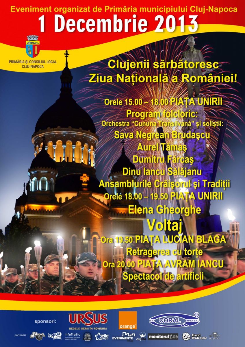 Programul sărbătoririi zilei de 1 Decembrie la Cluj Napoca