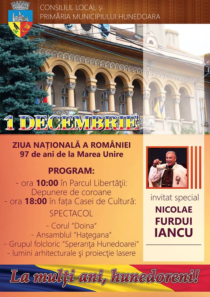 Vezi programul manifestărilor organizate în Hunedoara, cu ocazia Zilei Naționale