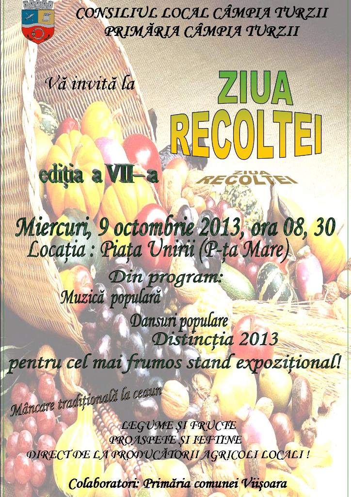 Ziua Recoltei va fi sărbătorită și la Câmpia Turzii (miercuri, 9 octombrie)