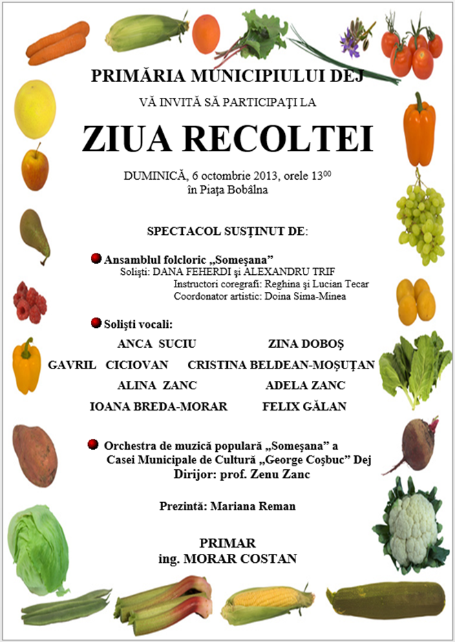 La Dej se sărbătorește duminică Ziua Recoltei
