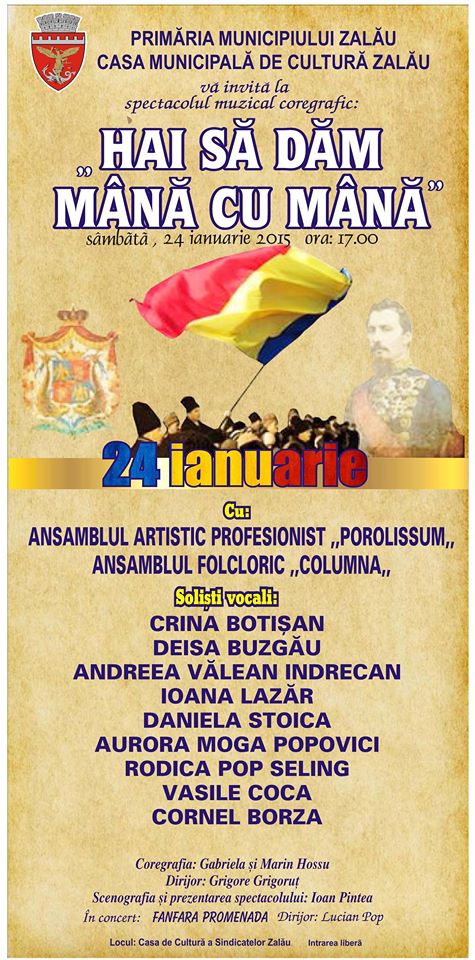 „HAI SĂ DĂM MÂNĂ CU MÂNĂ”, spectacol muzical-coregrafic organizat în Zalău, sâmbătă 24 ianuarie
